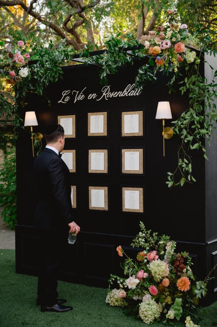Wedding guest reviewing the table seating chart.