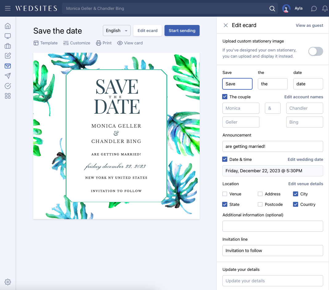 wedsites online wedding planner digital save the date