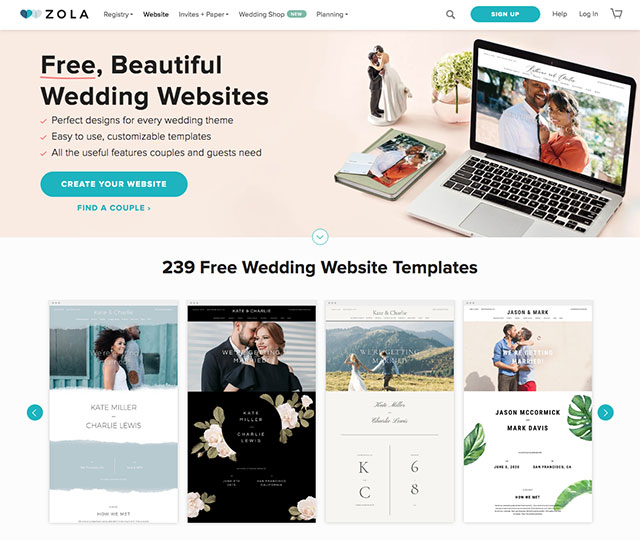 Find a deals couple's wedding website